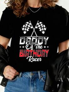 Camiseta de la familia de carreras de papá del cumpleaños, camiseta impresa para mujeres 2026, camiseta de otoño para mujeres, camiseta de invierno, camiseta de para mujeres M1XG - Negro - Ver 8