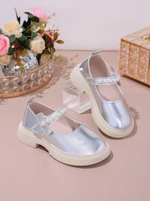 Girls' Flat Shoes New Fashion Minimalist Pearl Princess Shoes, Children Kids Shoes, Toddler Suitable For Spring & Autumn - Silver - View 3