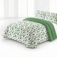 3-Piece Set: Double-Sided Queen Bedspread, Patchwork Quilt, Ultra Patch - Green Garden - View 2