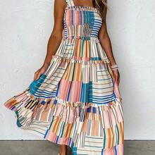 Women's Casual Loose Color Block Striped Sleeveless Slip Dress, Summer Vacation Elegant - Multicolor - Ver 2