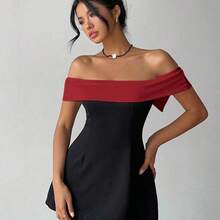 Valentine's Day Off Shoulder Black & White Bowknot Dress, Fairycore,Graduation,Graduation Dresses For Women,Back To School Dress,Summer Dress,Elegant Dresses For Party,Weddings & Events,Elegant Ceremony Dresses - Blanco y Negro - Ver 9