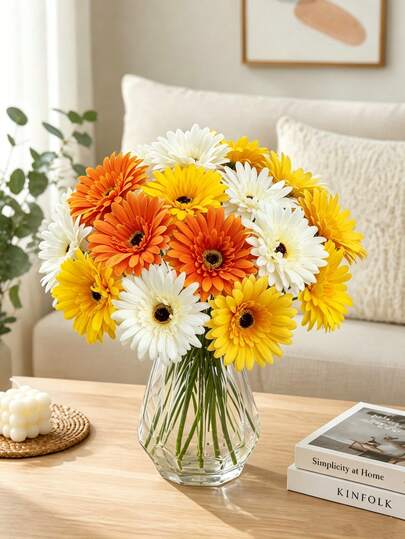 MEHELANY 10/5 bông hoa cúc Gerbera nhân tạo màu cam bằng lụa, có cuống, bán sỉ dùng cho đồ thủ công DIY, trang trí nhà cửa, đám cưới, tiệc tùng, bình hoa trang trí, vòng hoa, bó hoa, hoa cài áo, trang trí phòng khách, phòng ăn, phòng ngủ.