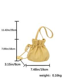 New Solid Color Drawstring Bucket Bag, Casual Cute Mini Shoulder Crossbody Bag - Yellow - View 2
