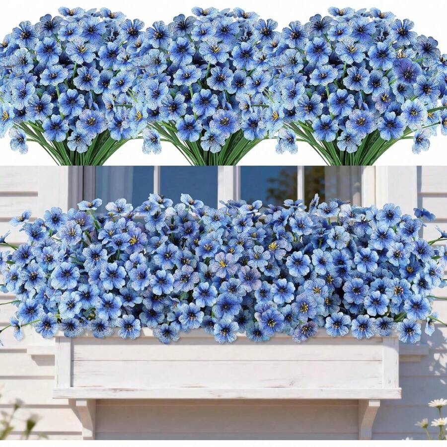 3件套室内外仿真花,假花植物,适用于室内外花园、门廊、窗台、家居、婚礼、农舍等场所,户外仿真花,不褪色塑料花,假植物,可用于装饰吊篮、厨房家居花瓶(紫色) - 藍色 - 查看 1