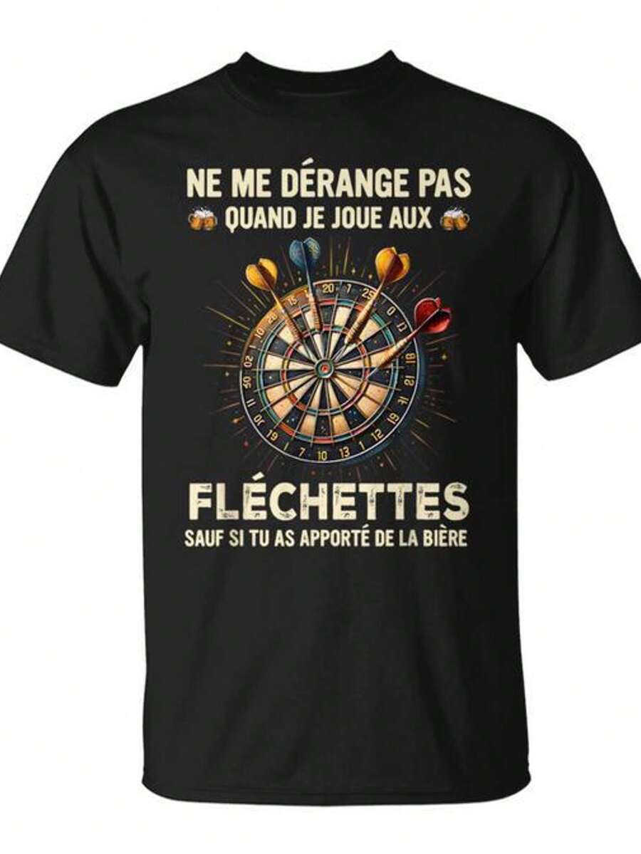 Sommer Don't Bother Me When I'm Playing Darts T-Shirt - Men's T-Shirt With Back Print - Cotton - Crew Neck - Comfortable And Breathable Fabric - Short Sleeves - Men's T-Shirt With Back Print - Cotton - Crew Neck - Comfortable And Breathable Fabric - Short Sleeves - Loose And Comfortable For Summer. - Back - View 1