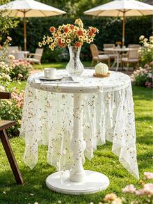 1pc White Flower Embroidered Mesh Table Runner, Cute Minimalist Style Polyester Table Cloth, Suitable For Living Room, Dining Room, Party, Home Decor, Room Decor, Tabletop Decor And Holiday Gift, Multiple Sizes Available, Suitable For All Seasons - White - View 9