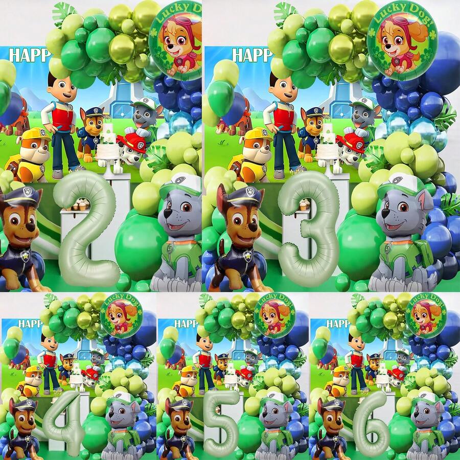 Green Paw Print Style Foil Number Balloons, Including Light Green, Green And Blue, Suitable For Birthday Party Decoration, Happy Birthday Balloon Set, Ideal For Adult Birthday Party Wall Decoration Balloon Set - View 1