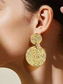 Pendientes circulares con patrón asimétrico exagerado y personalizado de estilo retro - Pendientes geométricos versátiles y de moda - aretes de aro - Ver 6