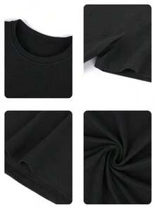 Camiseta de Mujer de Corte Holgado con Cuello Redondo y Manga Corta, Estampado de Letras y Lazos, Casual para Primavera/Verano, Negra Adecuado como regalo. playera de mujer. blusas>elegantes - Negro - Ver 7