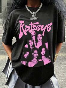 Baby Phat Jacket, Camiseta con Estampado de Ojo de Gato para Adolescentes y Chicas , Conjuntos de San Valentín para Mujeres y Chicas, Camiseta Casual de Manga Corta con Cuello Redondo - Negro - Ver 7
