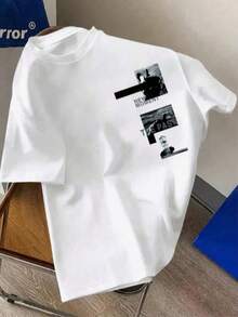 Men's Black Short-Sleeved T-Shirt, Locally Made, Pure Cotton, With A Modern And Creative Print, Made With High-Quality Fabric. - 白色 - 查看 1