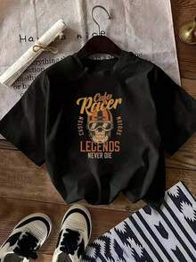 Camiseta Y2K personalizada con diseño de motocicleta y casco Las leyendas nunca mueren perfecta para amantes de la cultura urbana y el motociclismo, única en su estilo, para lucir en cualquier ocasión, exprésate con originalidad y estilo. - Negro - Ver 7
