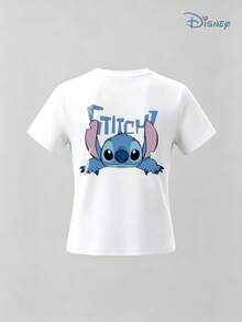 Boys' Disney Lilo & Stitch Peeking Stitch Double-Sided Graphic T-Shirt, Kids Cute Alien Tee, Soft Breathable Casual Top For Boys, Ideal For Everyday Wear, Playground, School, Theme Parks, Vacation & Outdoor Activities - 白色 - 查看 2