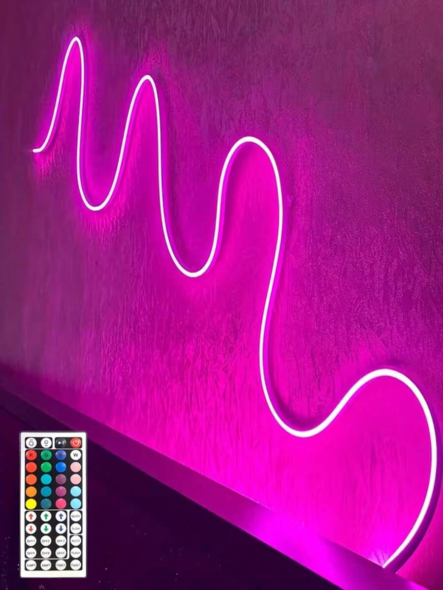 1PC Neon Flexible RGB LED Neon Light Strip With Remote Control- Color-Changing Neon For Bedrooms, Sofas, Game Settings And Home Theater Decor Perfect For Holiday Decorations