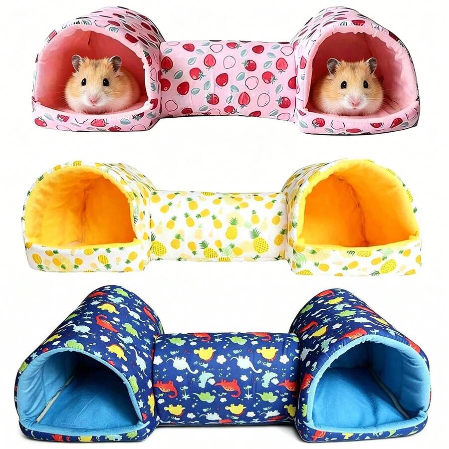 Hamster Tunnel Bed Cave, Warm & Breathable Hideaway, Small Animal Tunnel Hiding Toy Suitable For Mice And Sugar Gliders - Multicolor - View 1