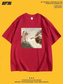 New Summer 2026 Collection, Unisex Styles, Crew Neck T-Shirt With Creative And Fun Cartoon Print, Pure Cotton Short Sleeve, Casual Style For Everyday Wear, Sizes: S–7XL | Ships In 24 Hours. Women's T-Shirt With  Print. - 紅色 - 查看 7