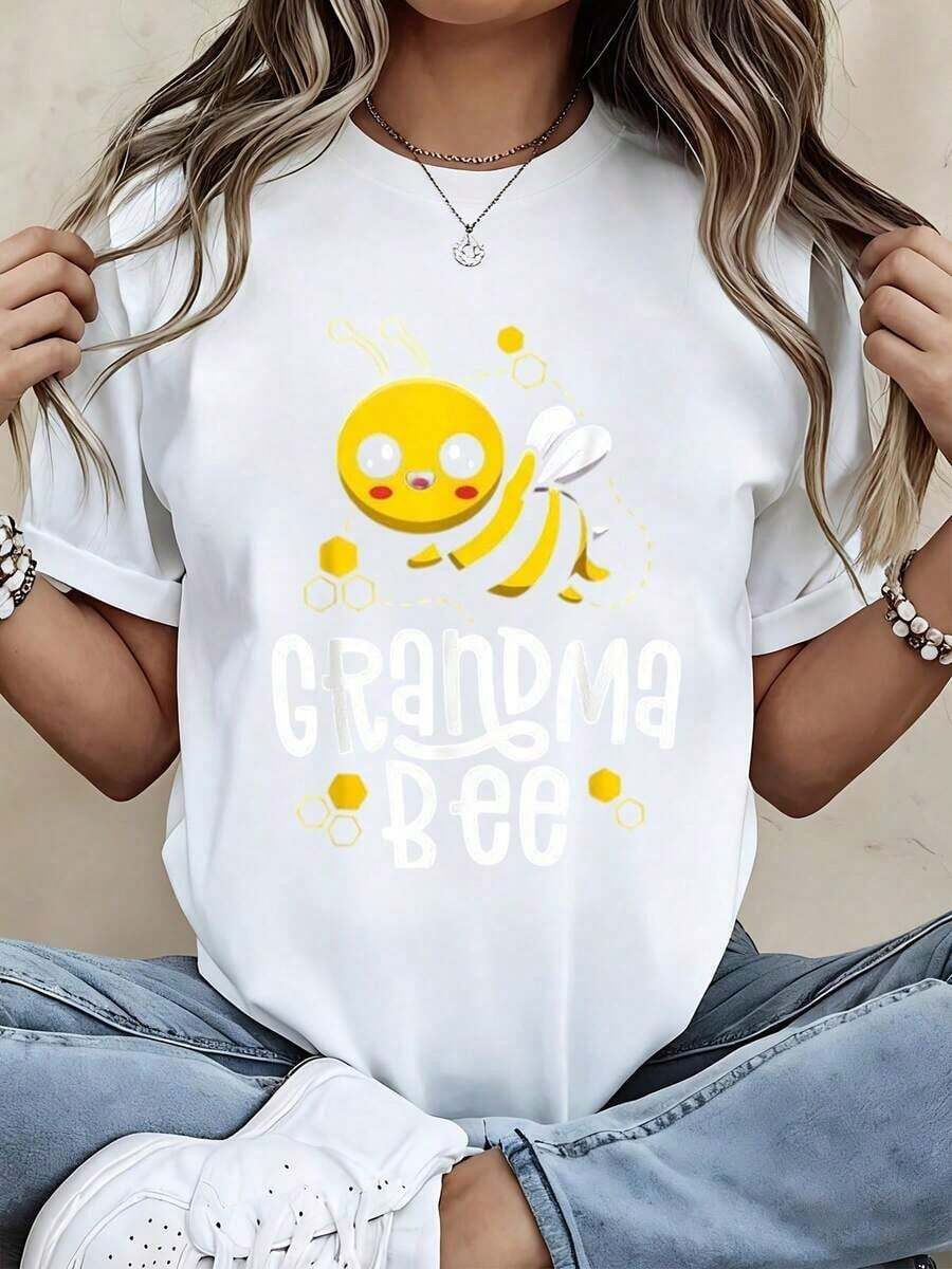 Camiseta con Gráfico de Abeja Linda para Mujer, Regalo Divertido para Abuela, Blusa Casual Blanca |   Diseño exquisito |   Suelto y cómodo |   Fácil de combinar | - Blanco - Ver 1