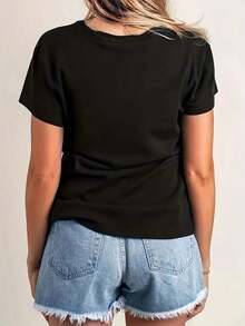 Camiseta Casual de Manga Corta para Mujer Y2Y - Conjuntos de Primavera para Mujer, Ropa de Algodón para Mujer, Blusas Bonitas |   Diseño exquisito |   Suelto y cómodo |   Fácil de combinar | - Negro - Ver 2