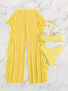 Swim Conjunto de bikini separado de 3 piezas, inalámbrico, para verano 2025 - Amarillo - Ver 6