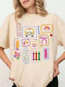 2026100% Algodón Maestro Camisa Colorido Doodle Atrás A Escuela Camisa Preppy Coqueta Escuela Camiseta Femenino Rosa Arco Tee, Maestro Regalos-Unisexo Verano Informal Vintage Algodón Impreso Camisetas Para Parejas, Verano Conjuntos de ropa Para Mujeres, Vacaciones Conjuntos de ropa Mujeres, Verano Ropa, Primavera Conjuntos de ropa Para Mujeres, Verano Tops, Festival Conjuntos de ropa, Pascua Conjunto de ropa Camiseta de mujer - Albaricoque - Ver 7