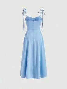 Vestido con abertura y lazo floral - Celeste - Ver 2
