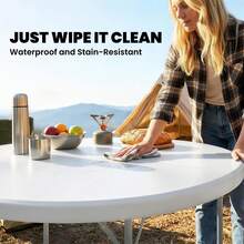 Outsunny 4ft Plastic Folding Picnic Table, Camping Table With Anti-Slip Foot Pads And Metal Frame, Indoor Outdoor Use For Picnic, Beach, BBQ, White - White - View 5