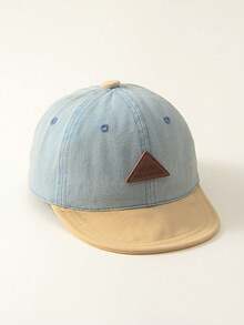 1pc Unisex Denim Patchwork Casual Versatile Adjustable Soft Brim Baby Baseball Cap, Suitable For Spring, Summer, Autumn Daily Wear - Beige - View 3