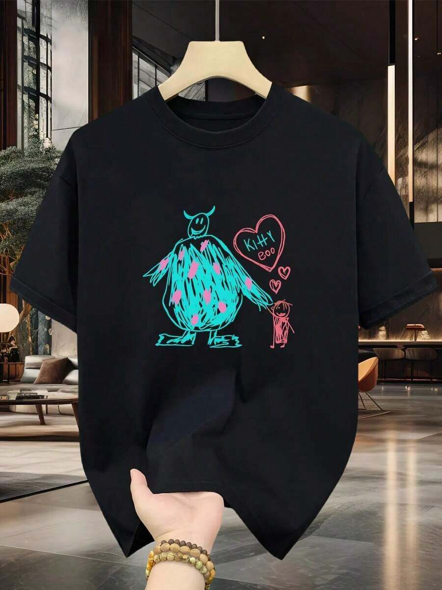 Camiseta de Hombre algodón - Manga Corta, Cuello Redondo,, Cómoda Todas las Temporadas, Lavable a Máquina, Ideal Salidas Diarias, Diseño Circular, Estilo Casual de Verano Muscle Freaks Monsters Inc Sulley Boo - Negro - Ver 1