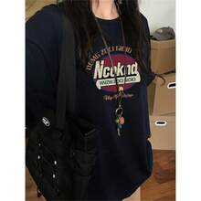Camiseta de manga corta de algodón puro para mujer de talla grande, diseño de verano, estilo coreano y americano de nicho, corte holgado. - Negro - Ver 3