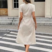 Women's Summer Vacation Casual 100% Cotton Solid Color Tie-Wrap Urplice Neck Tie Side Wrap Mid-Length Dress,For Women Vacation Outfits Woman Beach Outfits For Woman Dresses For Women Elegant Sundress Business Casual Woman,Casual Dresses For Women Summer Vacation Outfits Wedding Guest Dress For Women Carnival Dress ,Summer Dress,Summer Dresses For Women - Albaricoque - Ver 3