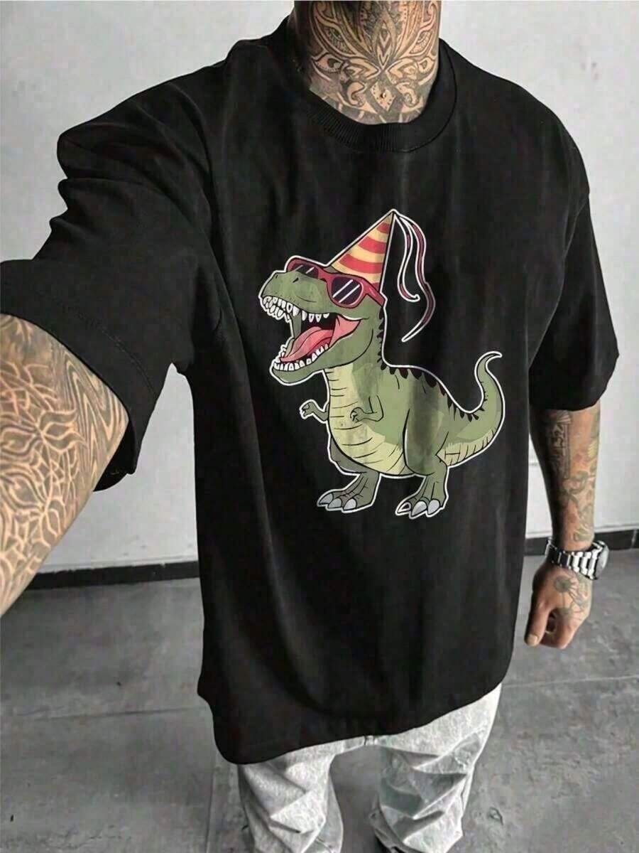 Cool T-Shirt, 220gsm Heavyweight Cotton, With A Fun Dinosaur Wearing Sunglasses, Perfect For Casual Wear, Birthday Parties, Or As A Gift For Dinosaur Lovers - A Cool And Unique Present. CEJZ JGCO T-Shirt - 黑色 - 查看 1