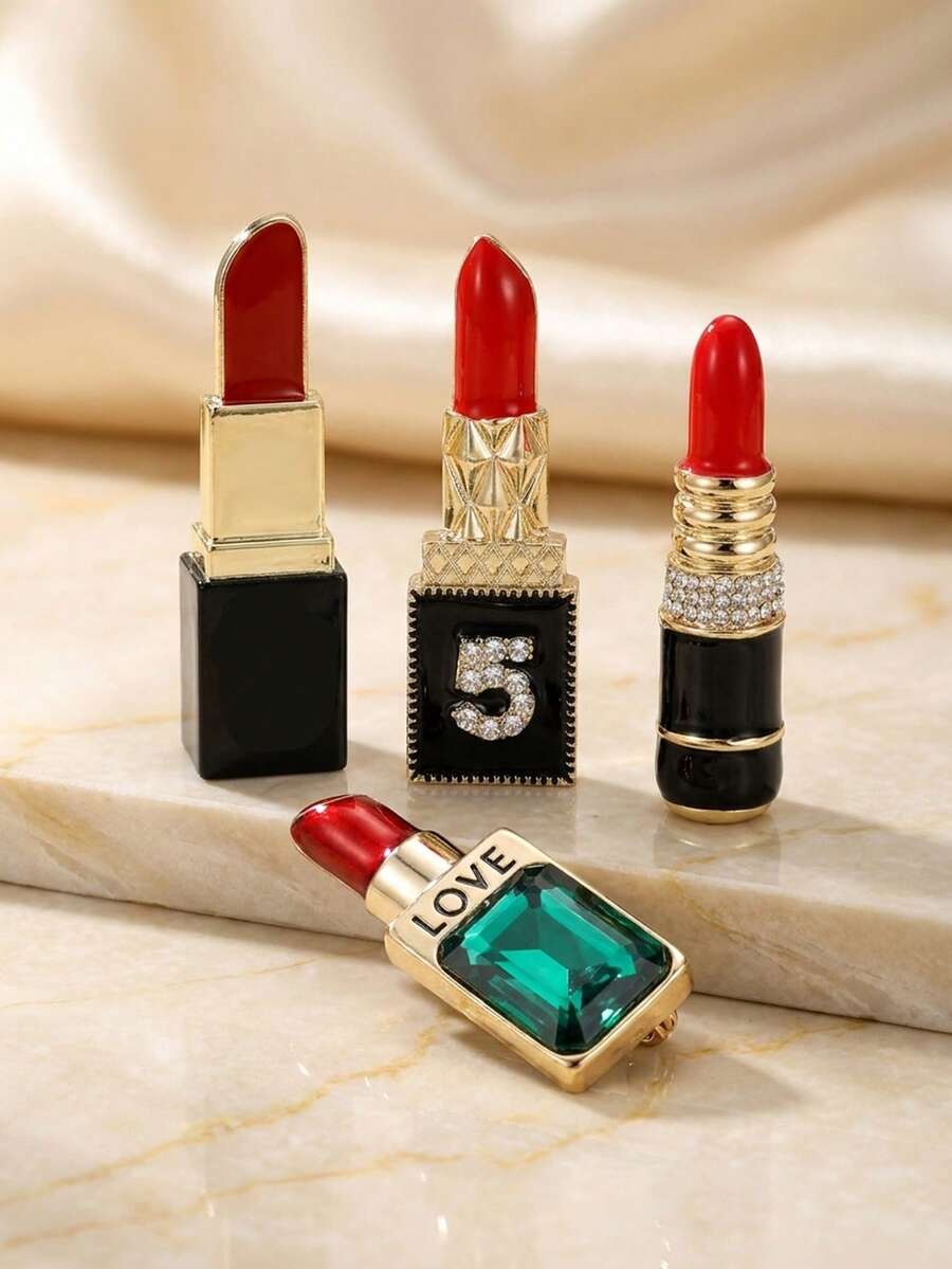 珐琅唇膏胸针 - 优雅女士翻领别针,休闲派对珠宝配饰/朋友礼物徽章装饰 - 口紅 - 查看 1