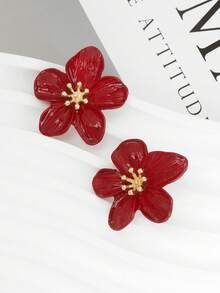 1 Pair Minimalist Elegant Retro Versatile Luxury Creative Fresh Floral Earrings - Red - View 4