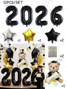 MECRLA 2个毕业证书小熊气球，适合2026年毕业派对装饰、房间装饰 - 彩色 - 查看 10