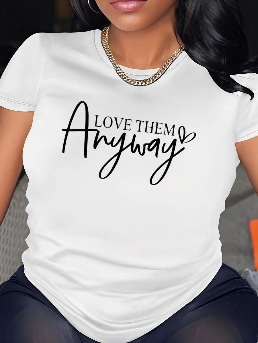 1 pieza de camiseta con estampado "No importa cómo los ames", camiseta unisex casual de manga corta, estilo vintage, top de moda, camiseta, regalo de Navidad y Acción de Gracias, ropa de Año Nuevo, 180g 100% algodón. - Blanco - Ver 1