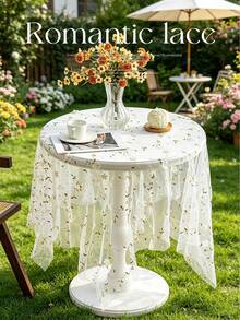 1pc White Flower Embroidered Mesh Table Runner, Cute Minimalist Style Polyester Table Cloth, Suitable For Living Room, Dining Room, Party, Home Decor, Room Decor, Tabletop Decor And Holiday Gift, Multiple Sizes Available, Suitable For All Seasons - White - View 7
