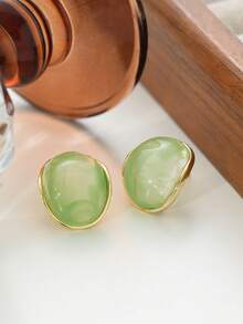 Colorful Translucent Rounded Arch Stud Earrings - Green/Red/Brown/White Resin Earrings - Multicolor 3 - View 6