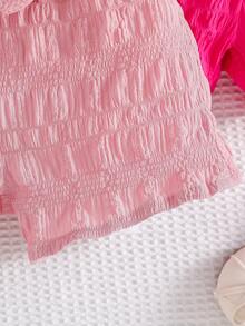 4 piezas Pantalones cortos tipo bombacho con decoración de moño 3D en unicolor para niñas, adecuados para salidas diarias en verano - Multicolor - Ver 8