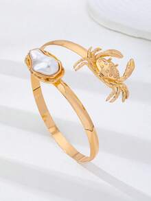 1 chiếc vòng tay mạ vàng hình cua và ngọc trai giả kiểu Baroque dành cho nữ, trang sức vòng tay hở tối giản, vòng tay phong cách mùa hè đi biển. - Nhiều màu - Xem 4