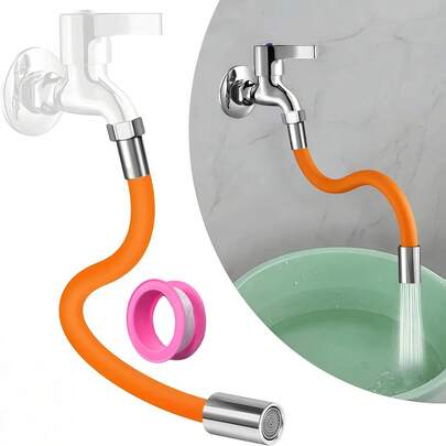 2 piezas Extensor flexible de grifo | Manguera suave giratoria 360° | Para cocina/baño | Junta hermética a prueba de fugas + Cinta | Instalación sin herramientas que ahorra agua