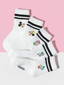 5 đôi tất Disney cho trẻ em/bé trai, kiểu dáng sinh viên cho mùa xuân/hè, tất ngắn/tất sọc/tất Giáng sinh, họa tiết chuột/chó/vịt hoạt hình dễ thương, tất dài đến bắp chân, co giãn, mềm mại, thoải mái, thoáng khí, chống mùi hôi, màu trắng cổ điển, thích hợp cho trường học, hoạt động ngoài trời, du lịch và mặc hàng ngày. - Nhiều màu - Xem 1
