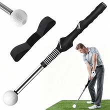 Diese von 39 bis 66 cm ausziehbare Golf-Trainingshilfe wird mit einem Trainingsgurt geliefert und eignet sich für Aufwärmübungen und Haltungskorrekturen zur Verbesserung von Schwungflexibilität und -stabilität. Sie ist ideal für das Training zu Hause, auf der Driving Range und im Freien. - Schwarz - Übersicht 1
