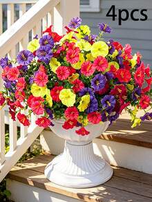 4/12 mazzi di fiori artificiali resistenti allo sbiadimento in plastica, piante finte decorative per vasi sospesi, interni ed esterni, giardino, portico, davanzale, casa, matrimonio, stile rustico, decorazione da esterno, decorazione da giardinaggio - Multicolore - Visualizzare 21