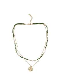 1pc Vintage Green Beaded Long Necklace, Multi-Color Elegant Layered Necklace Suitable For Women's Daily, Festival, Party Wear, Can Be Given As New Year Or Jewelry Gift - Dark Green - View 6