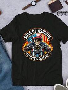 100% Cotton Sons Of Aspirin Chapter Arthritis Skull On Motorcycle With Flames T-Shirt Suitable For Men And Women 220g Custom Rapper Graphic Red T-Shirt Summer Tops Rhinestone T-Shirt Summer Graphic Tees MEUW - 黑色 - 查看 3