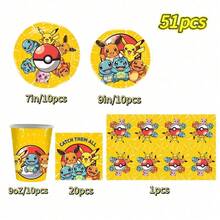 Bộ đồ dùng ăn uống dùng một lần 50 món chủ đề hoạt hình [Đĩa giấy 7 inch, đĩa giấy 9 inch, khăn ăn, cốc] - Bộ đồ dùng cho tiệc 10 người, thích hợp cho sinh nhật, đám cưới, tiệc theo chủ đề, dã ngoại gia đình, mùa tựu trường. - Nhiều màu - Xem 7