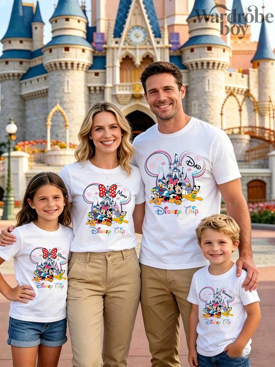 Disney 2026 Family Shirts ,Short-Sleeve Parent-Child Printed T-Shirt, Pattern T-Shirt, Cotton Pattern T-Shirt, Mickey Mouse Family Group Photo Printed T-Shirt, Suitable For Family Outings And Vacation Wear. Mother's Day And Father's Day T-Shirt, Suitable For Men And Women. Cotton T-Shirt, Comfortable And Breathable. - Woman - View 1