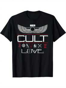 Camiseta Gráfica The Cult Love para Hombre | Camiseta con diseño de alas inspirada en bandas de rock, lavable a máquina, cuello redondo, ajuste cómodo para todas las estaciones, diseño atrevido, tela transpirable, perfecta para conciertos, gimnasio, uso casual. Una camiseta de manga corta adecuada para el hogar, uso diario, fiestas y viajes-ideal como regalo para amigos o familiares. - Negro - Ver 6