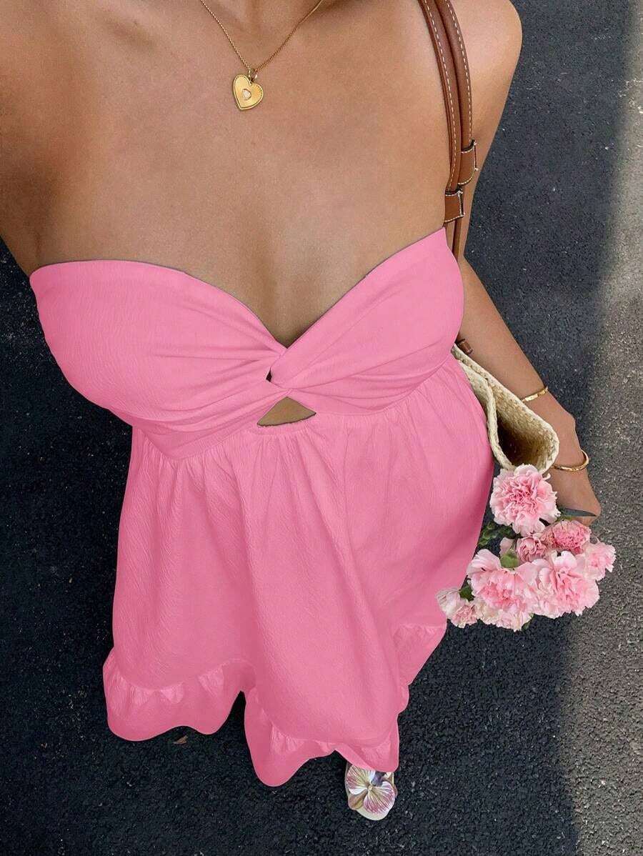 Vestido halter largo de color azul cielo estilo bohemio, para primavera/verano - Rosa 2 - Ver 1