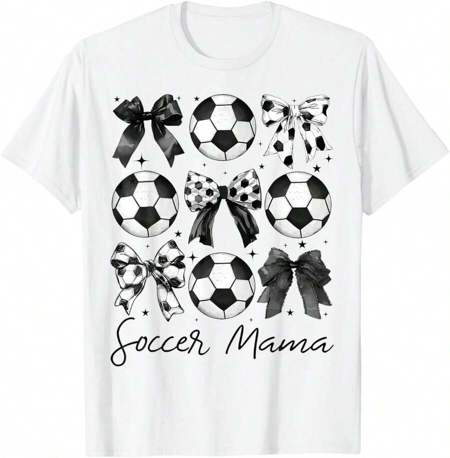 Soccer Mama Shirt Coquette Bow Soccer Mom T-Shirt Lounging At Home, Y2k Style Cute Gothic Women Clothes Black And White Top Vintage Tops Clothing For Women White Goth Retro Clothes For Women Korean Fashion Women Camisas Para MujerRopa De Mujer / Ropa De Mujer De Uso Diario / Blusas, Camisas Y Camisetas De Mujer / Camisetas De Mujer Ropa Deportiva Basicos Mujer Short Playeras Para Hombre - Blanco - Ver 1
